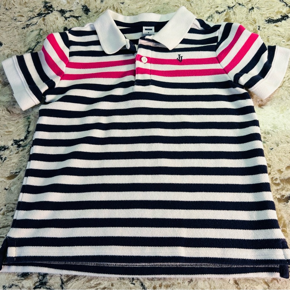 Janie and Jack Navy and Fuchsia Striped Polo
